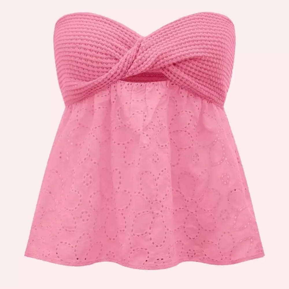 SHEIN‎ Pink Strapless Crochet Crop Top